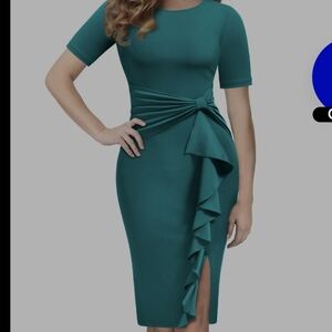 Elegant Teal Ruffle Dress